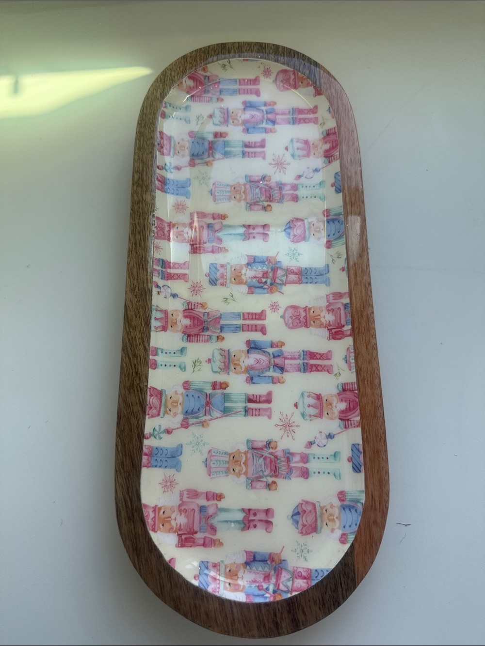 Wood Tray with Pink and Blue Nutcracker Pattern